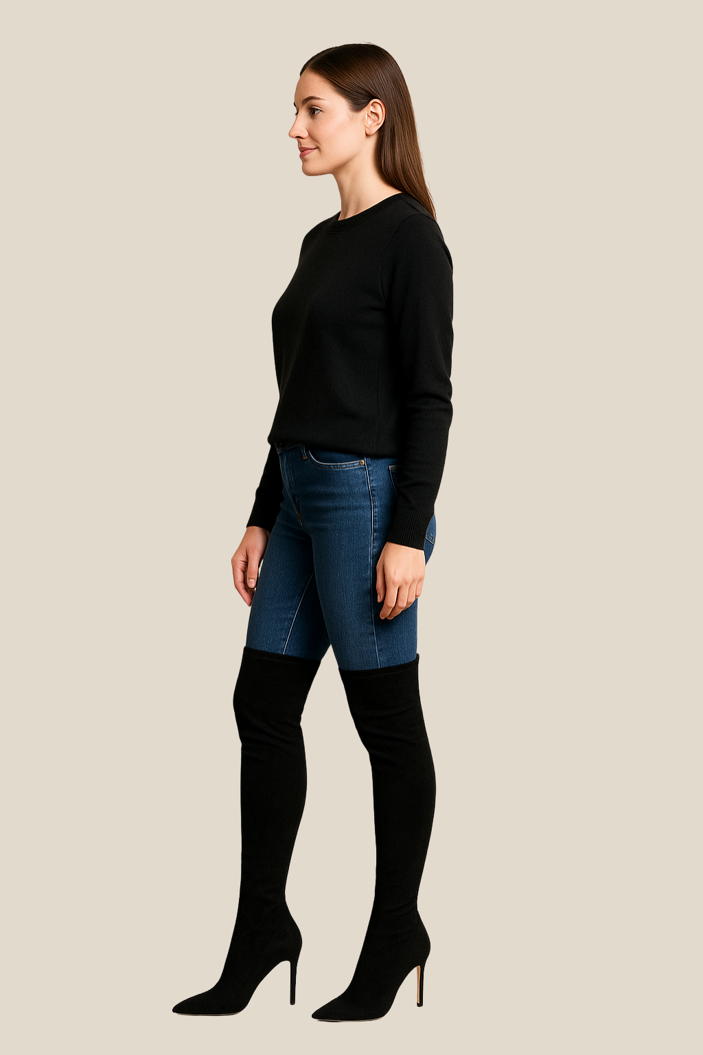 Women’s Over The Knee Boots, Suede Pointed Toe High Heels, Stretch Slim Fit Winter Boots