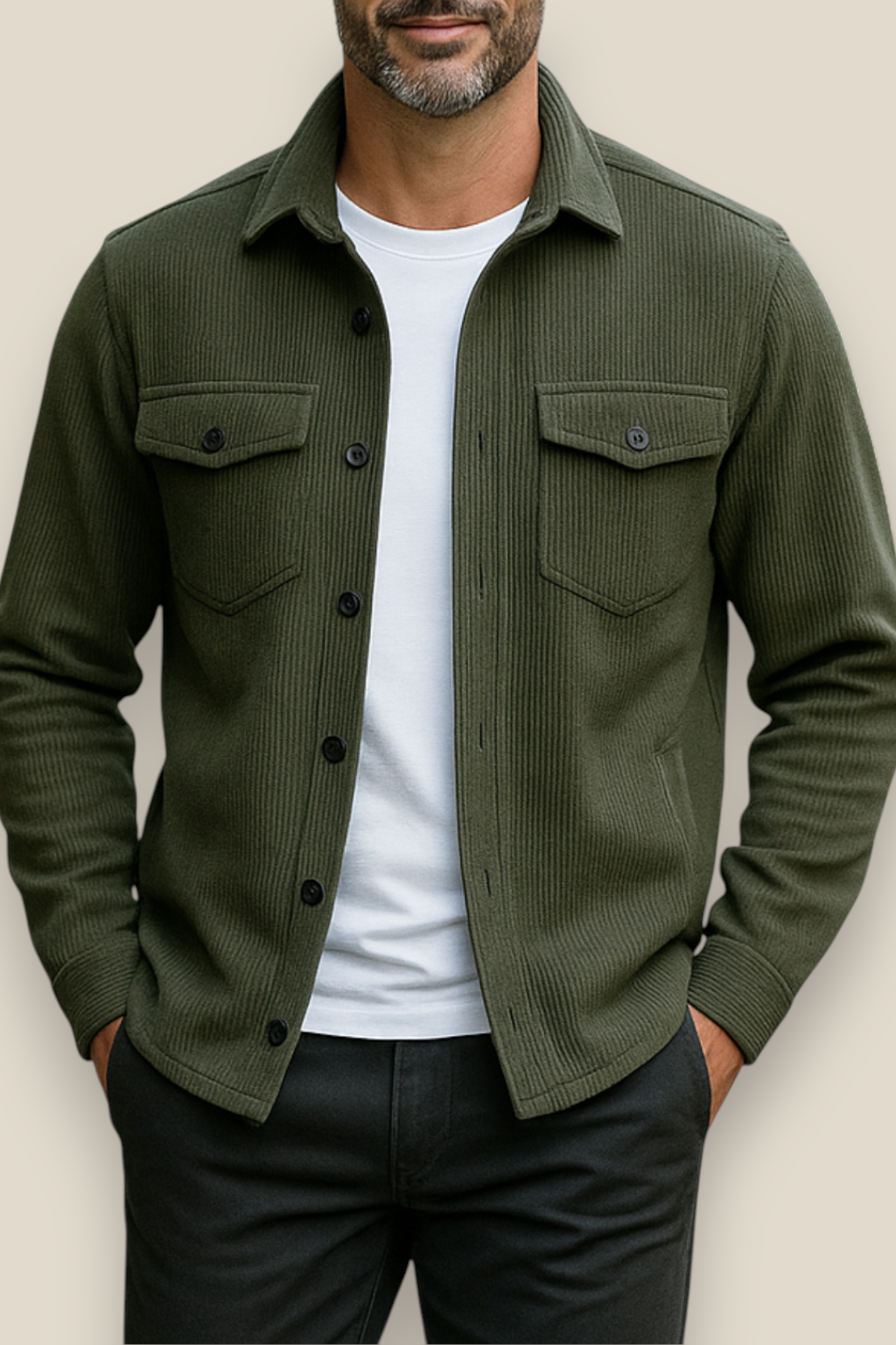 Men’s Corduroy Jacket, Stand Collar Button-Up Casual Coat, Warm Winter Pullover
