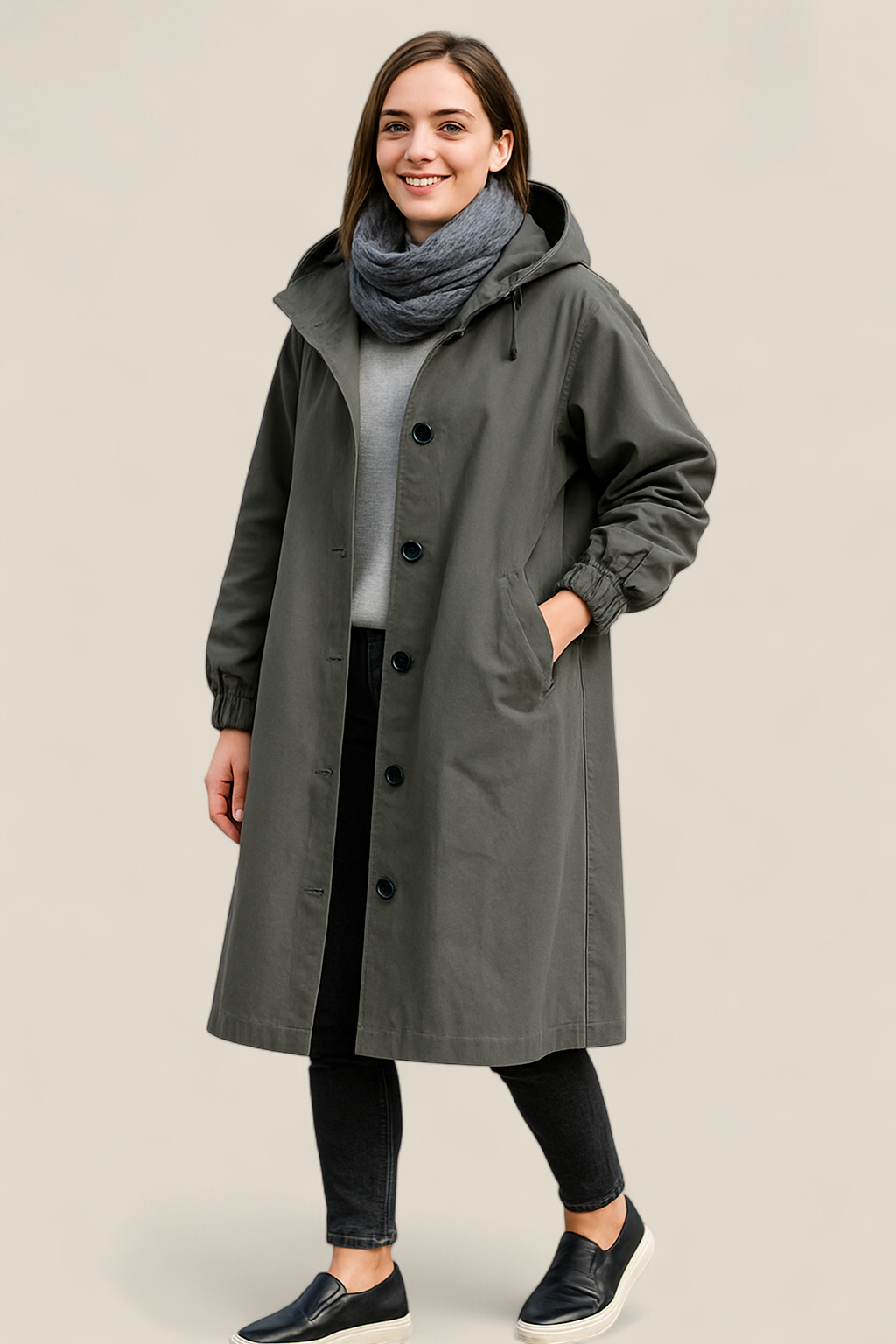 Women’s Hooded Coat, Mid-Length Casual Windproof Jacket, Winter Pullover