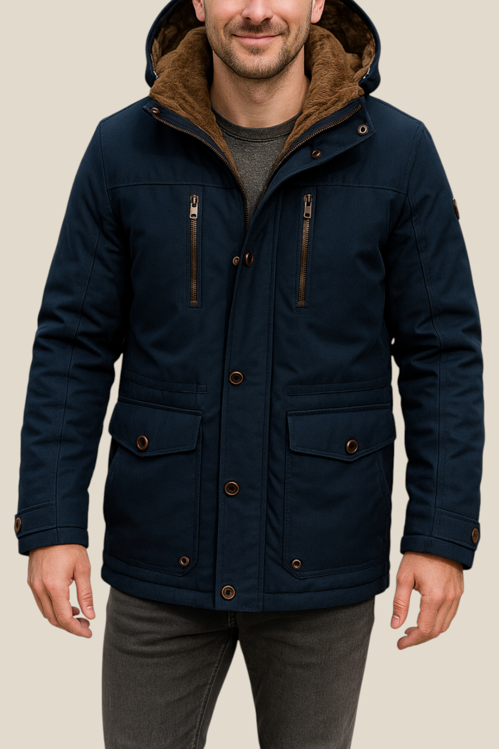 Men’s Padded Utility Coat, Mid-Length Fleece-Lined Thick Winter Jacket, Warm Overcoat