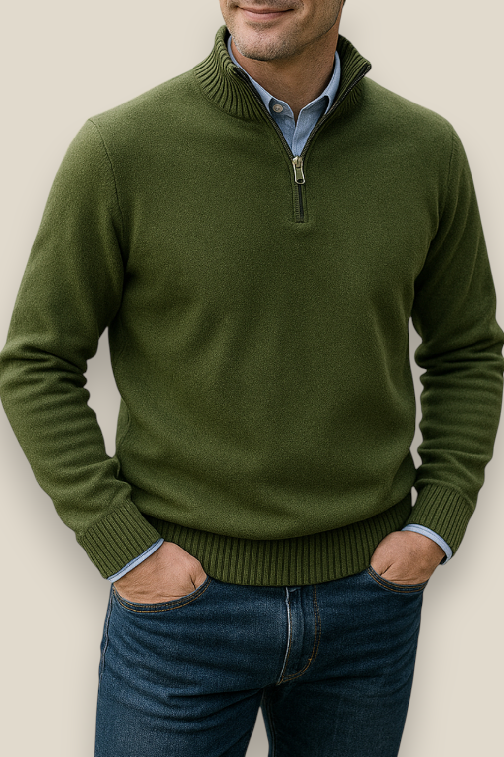 Men’s Knit Jumper, Warm Casual Zipper Sweater, Warm Winter Overcoat