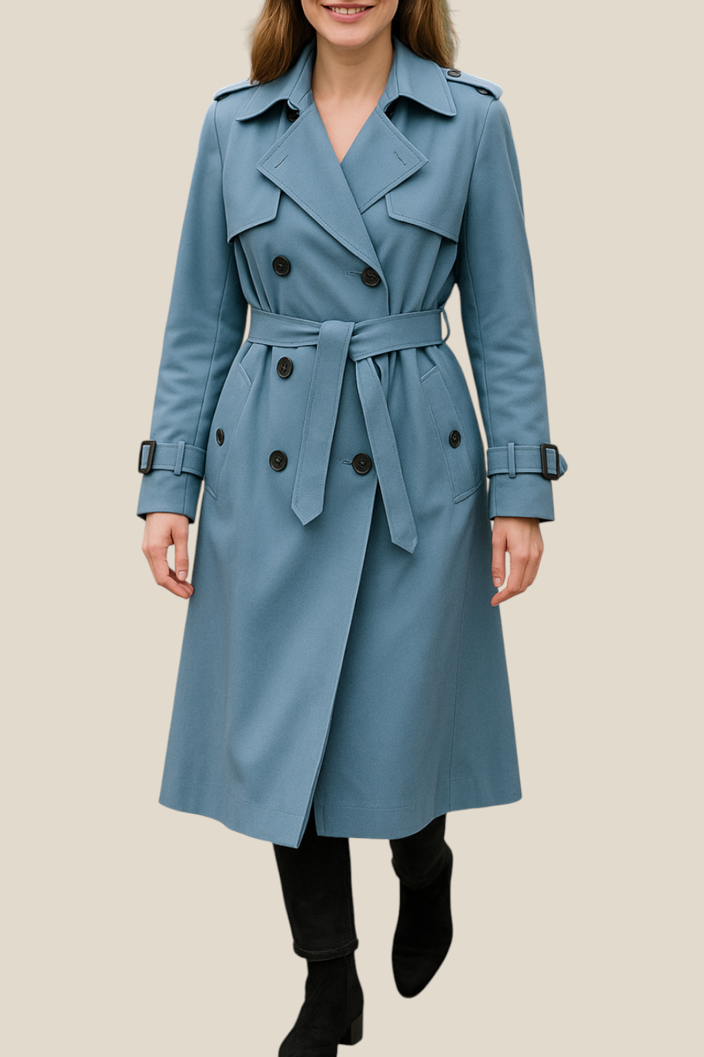 Women’s Double Breasted Trench Coat, Long British Windbreaker, Elegant Winter Overcoat