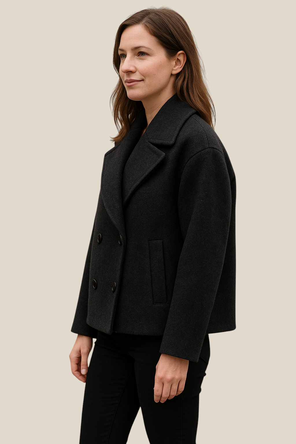 Women’s Double Breasted Wool Coat - Long Sleeve Winter Jacket