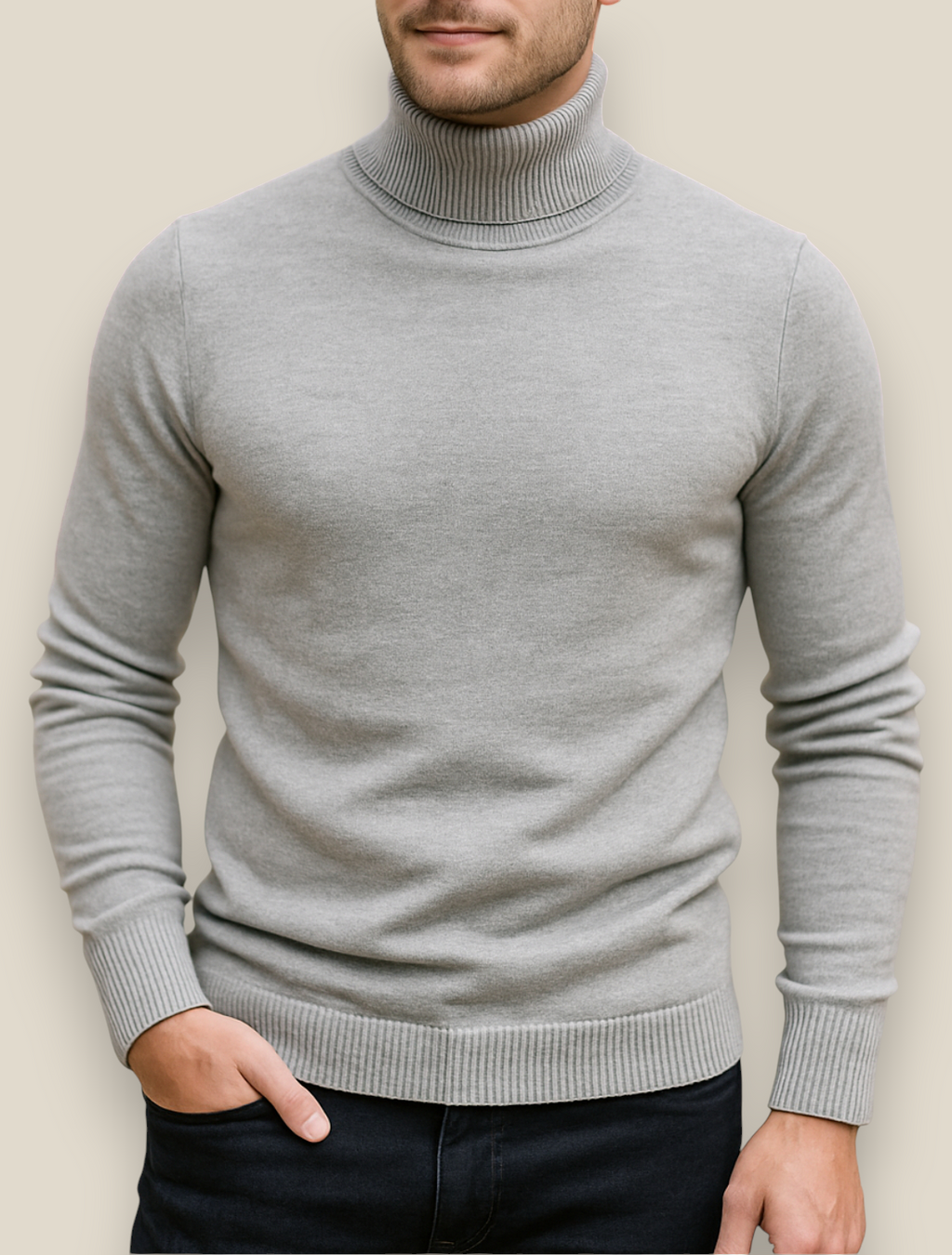 Men’s Turtleneck Jumper, Slim Fit High Neck Sweater, Warm Winter Top
