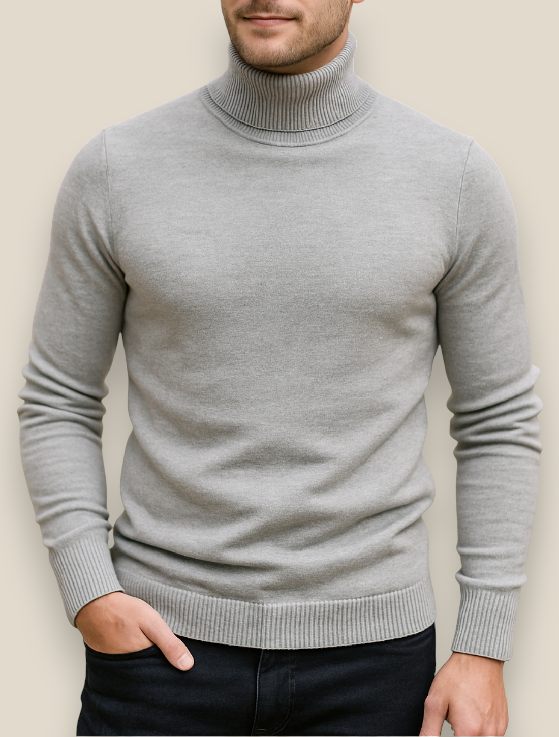 Men’s Turtleneck Jumper, Slim Fit High Neck Sweater, Warm Winter Top