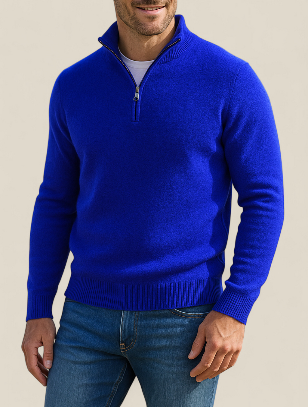 Men’s Fleece Pullover Jumper - Warm Winter Zip-Up Polo