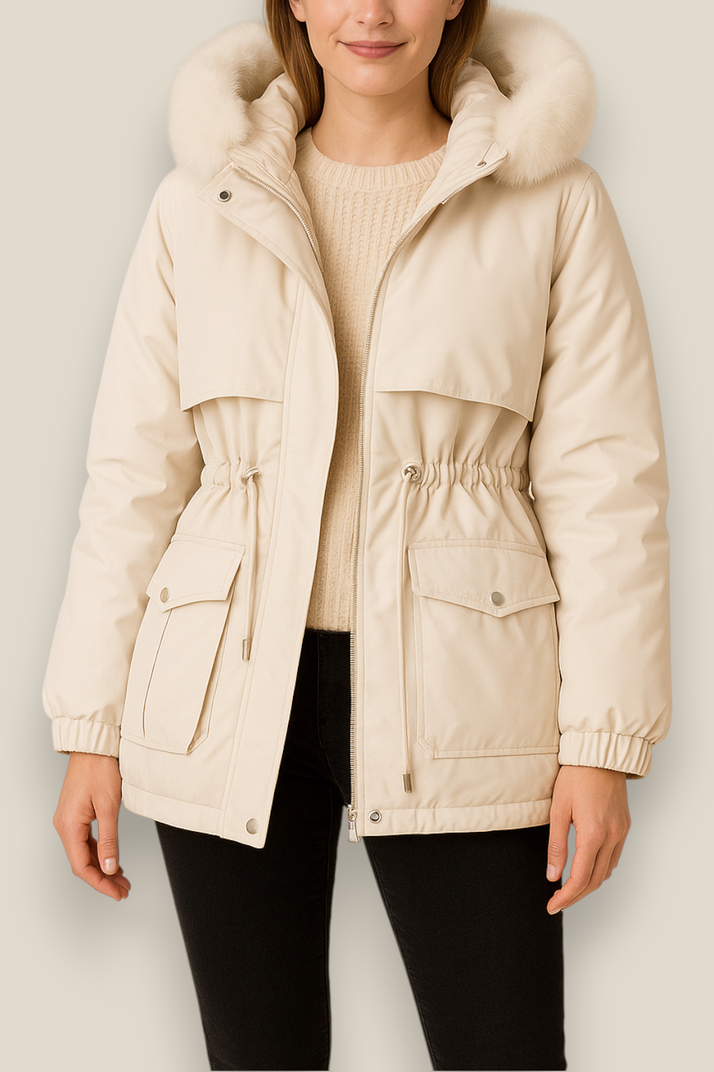 Women’s Fleece Hooded Down Jacket, Warm Winter Parka Coat