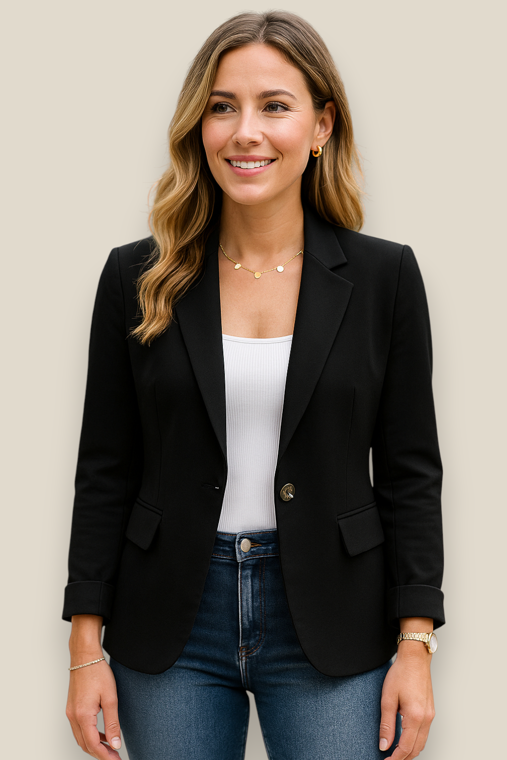 Women’s Blazer Jacket, Long Sleeve Business Coat, Elegant Office Top