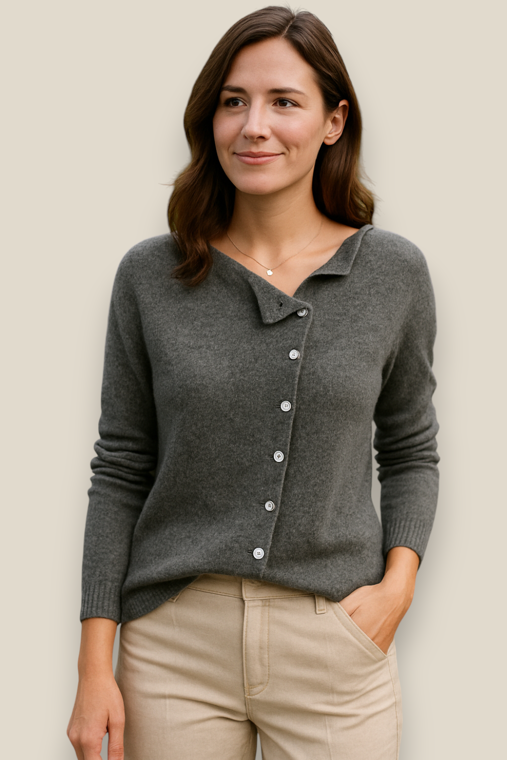 Women’s Elegant Knitted Jumper, Button Up Winter Sweatshirt, Casual Winter Top