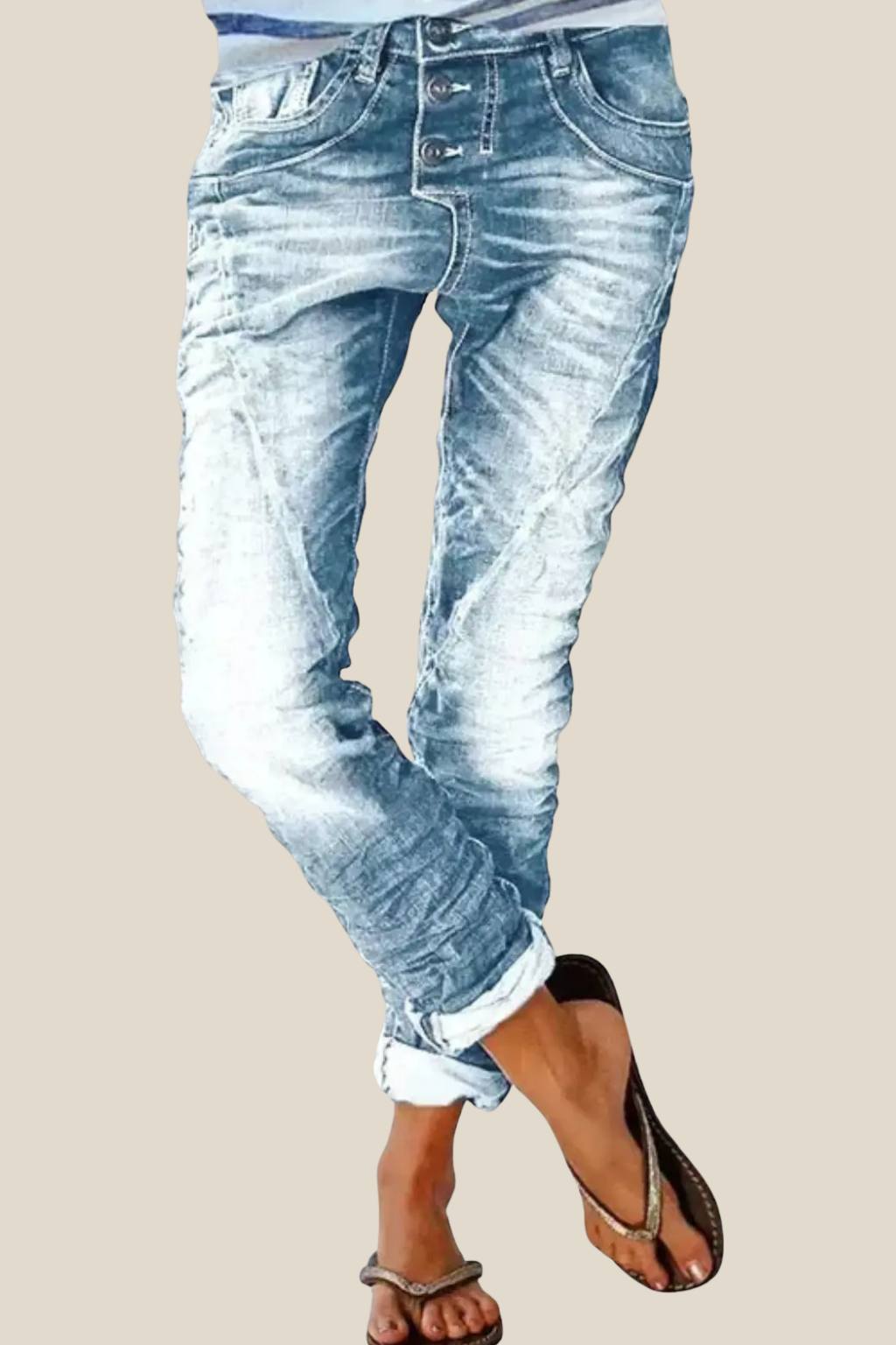 Women’s High-Waisted Denim Jeans, Slim Fitting Straight Leg Stretch Jeans For Casual Wear