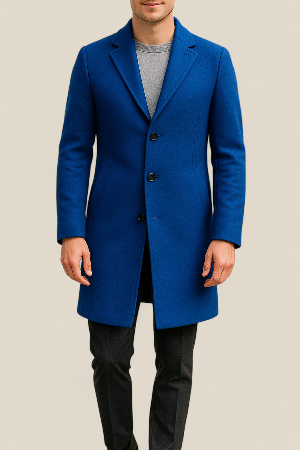 Men’s Long Trench Coat - Casual Single-Breasted Lightweight Jacket