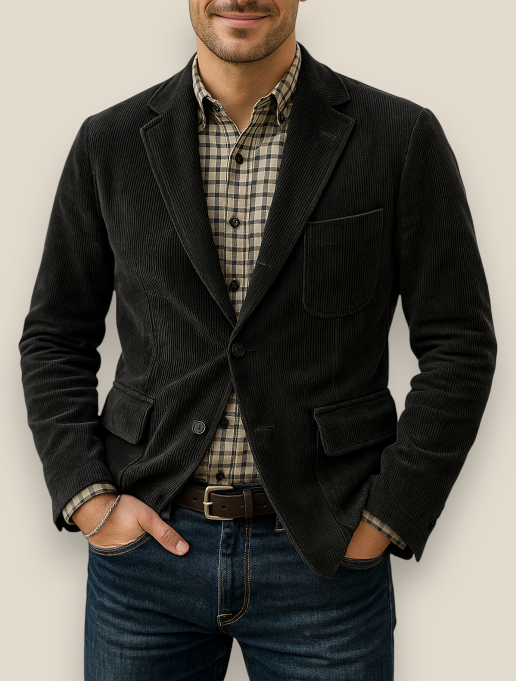 Men’s Corduroy Jacket, Single Breasted Relaxed Fit Coat, Warm Winter Pullover