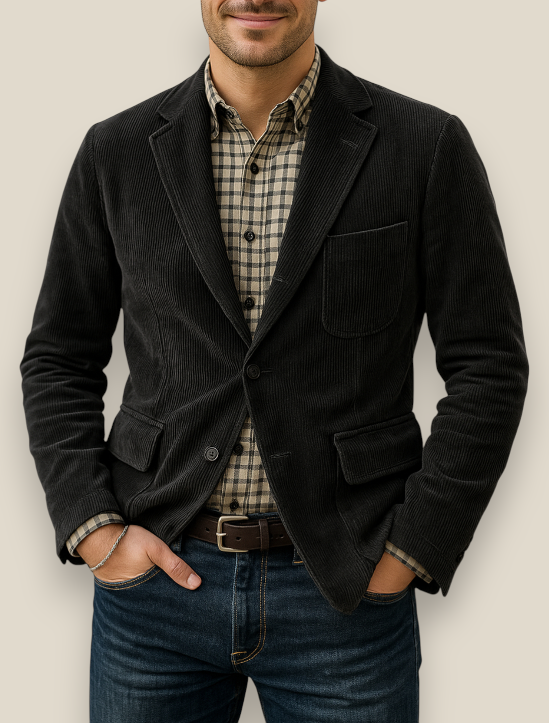 Men’s Corduroy Jacket, Single Breasted Relaxed Fit Coat, Warm Winter Pullover