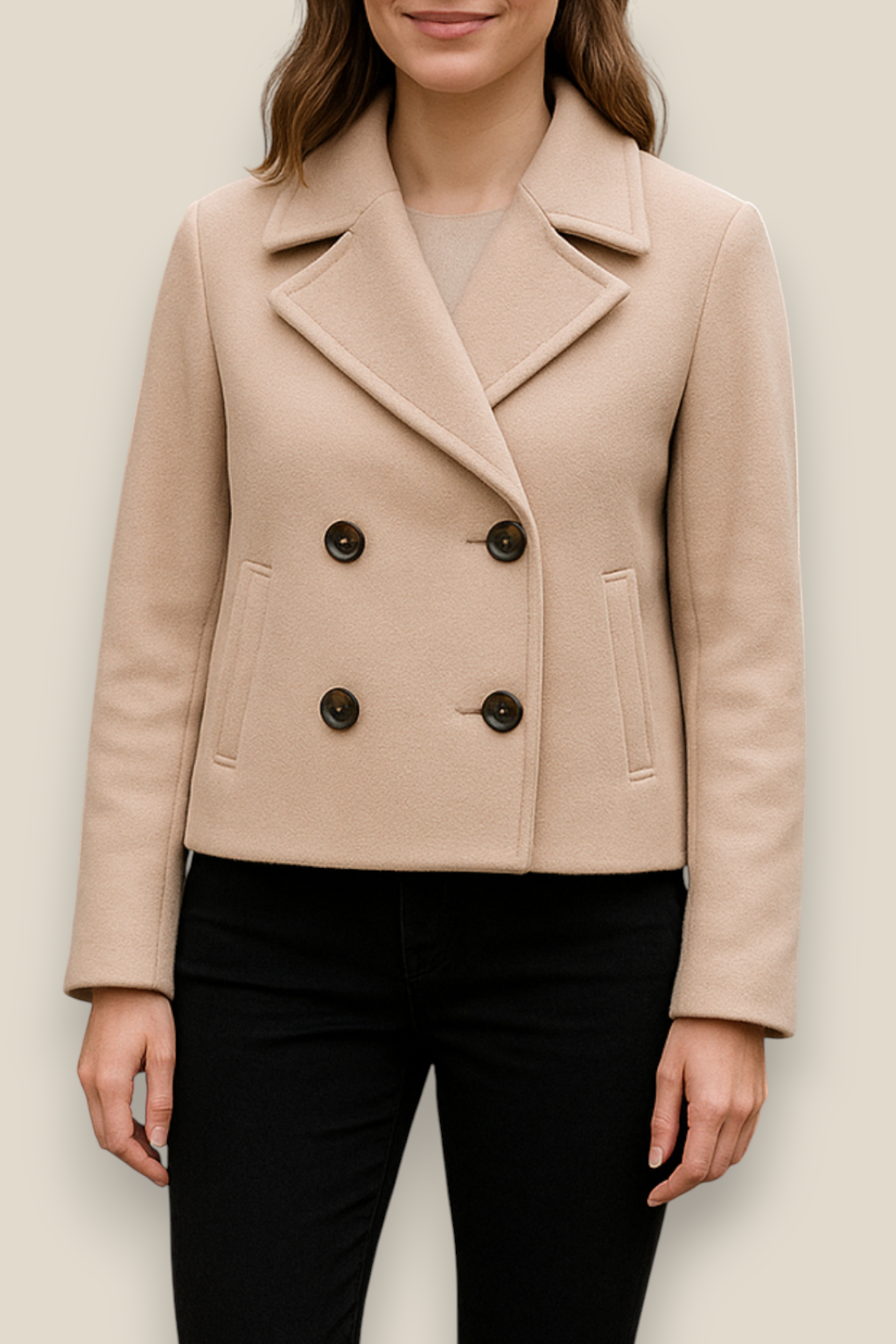Women’s Wool Jacket, Double Breasted Lapel Coat, Warm Winter Overcoat
