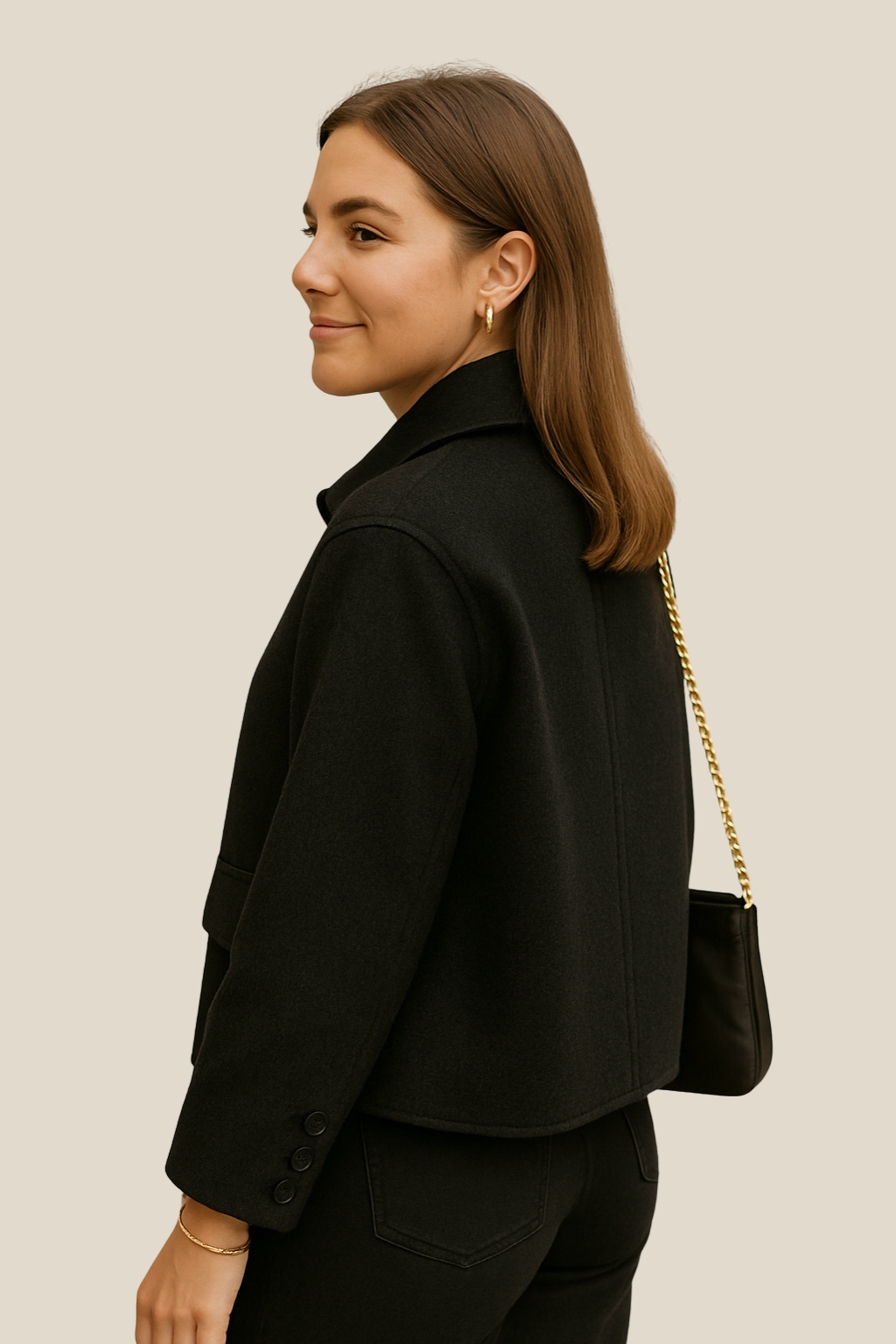 Women’s Wool Coat, Short Button-Up Elegant Jacket, Warm Winter Sweater