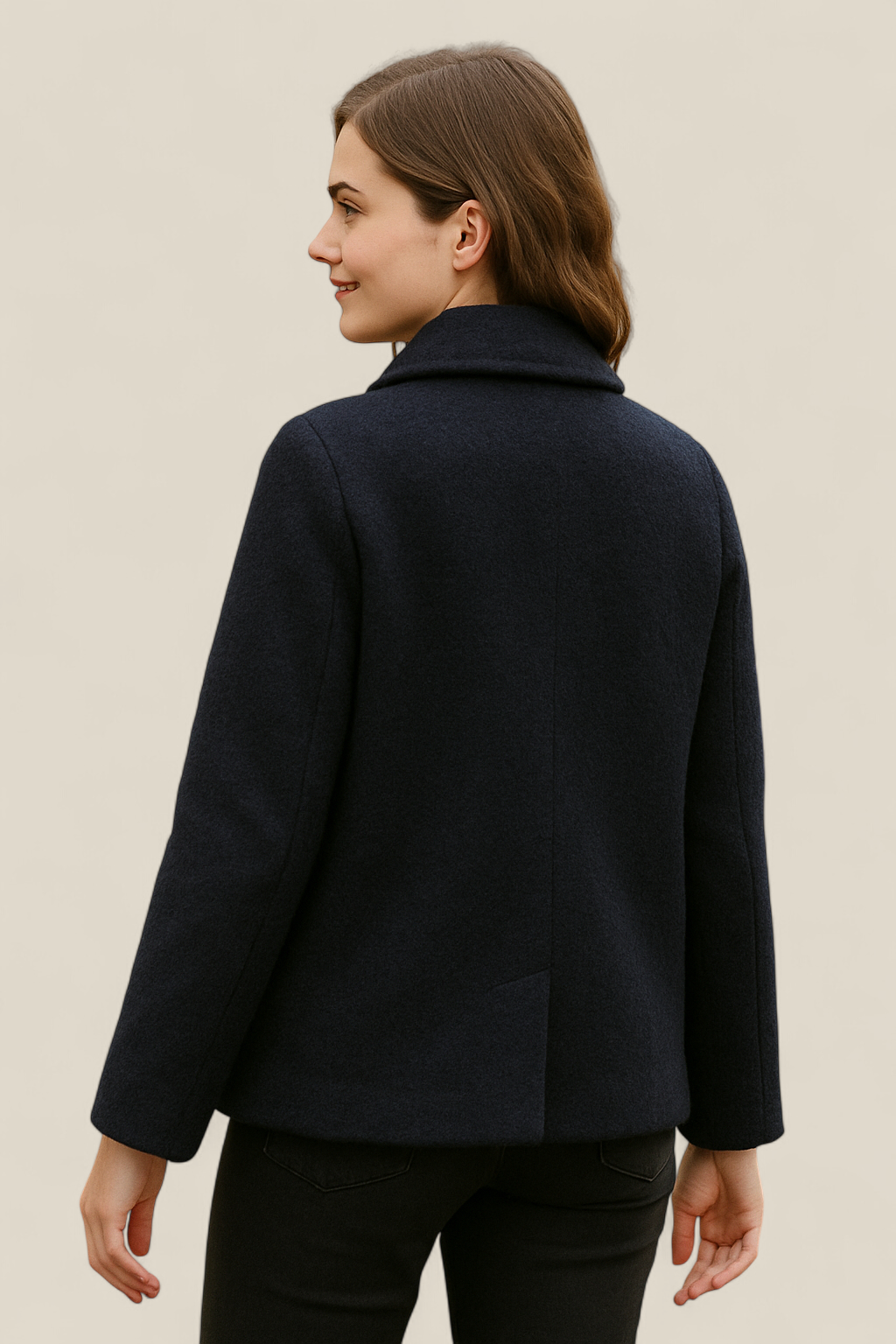 Women’s Double Breasted Coat, Pearl Button French Style Jacket, Warm Winter Top