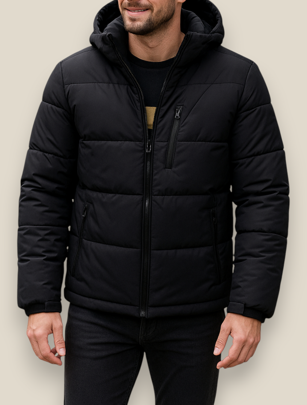 Men’s Hooded Puffer Jacket, Winter Down Coat, Warm Outerwear