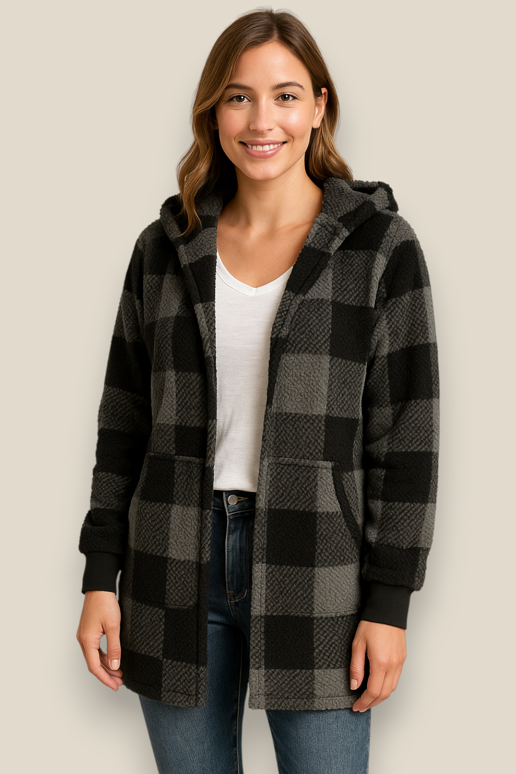 Women’s Plaid Hooded Flannel  Coat - Fleece Warm Winter Jacket