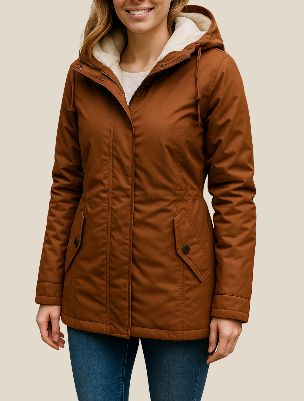 Women's Fleece Hooded Parka Jacket, Casual Thick Winter Coat With Zipper And Pockets