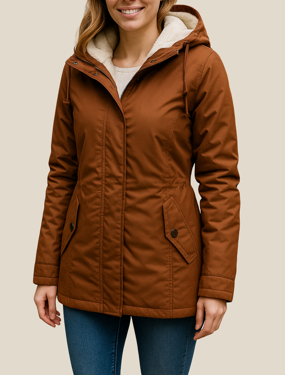 Women's Fleece Hooded Parka Jacket, Casual Thick Winter Coat With Zipper And Pockets