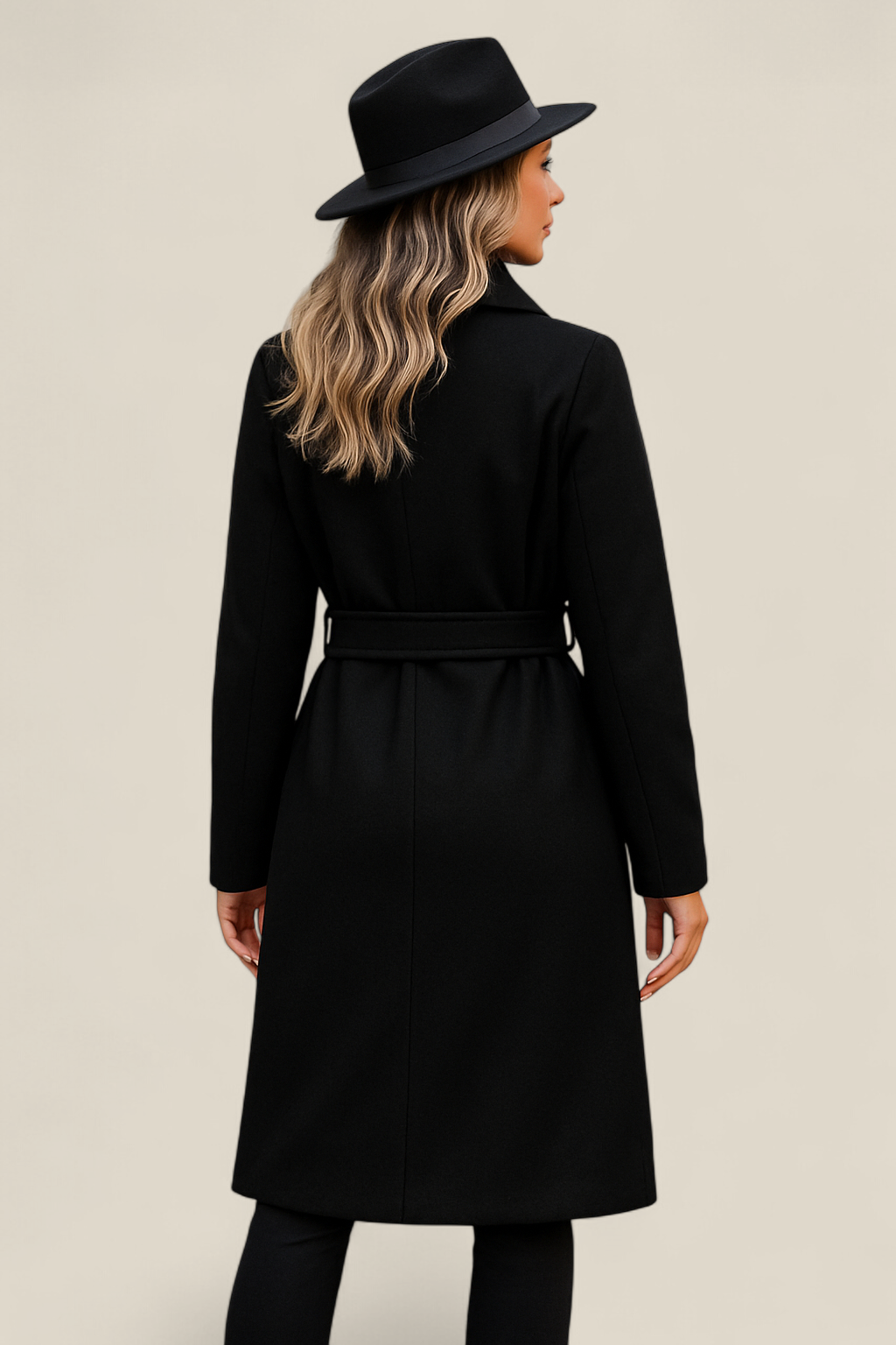 Women’s Wool Trench Coat, Double Breasted Overcoat, Belted Winter Jacket