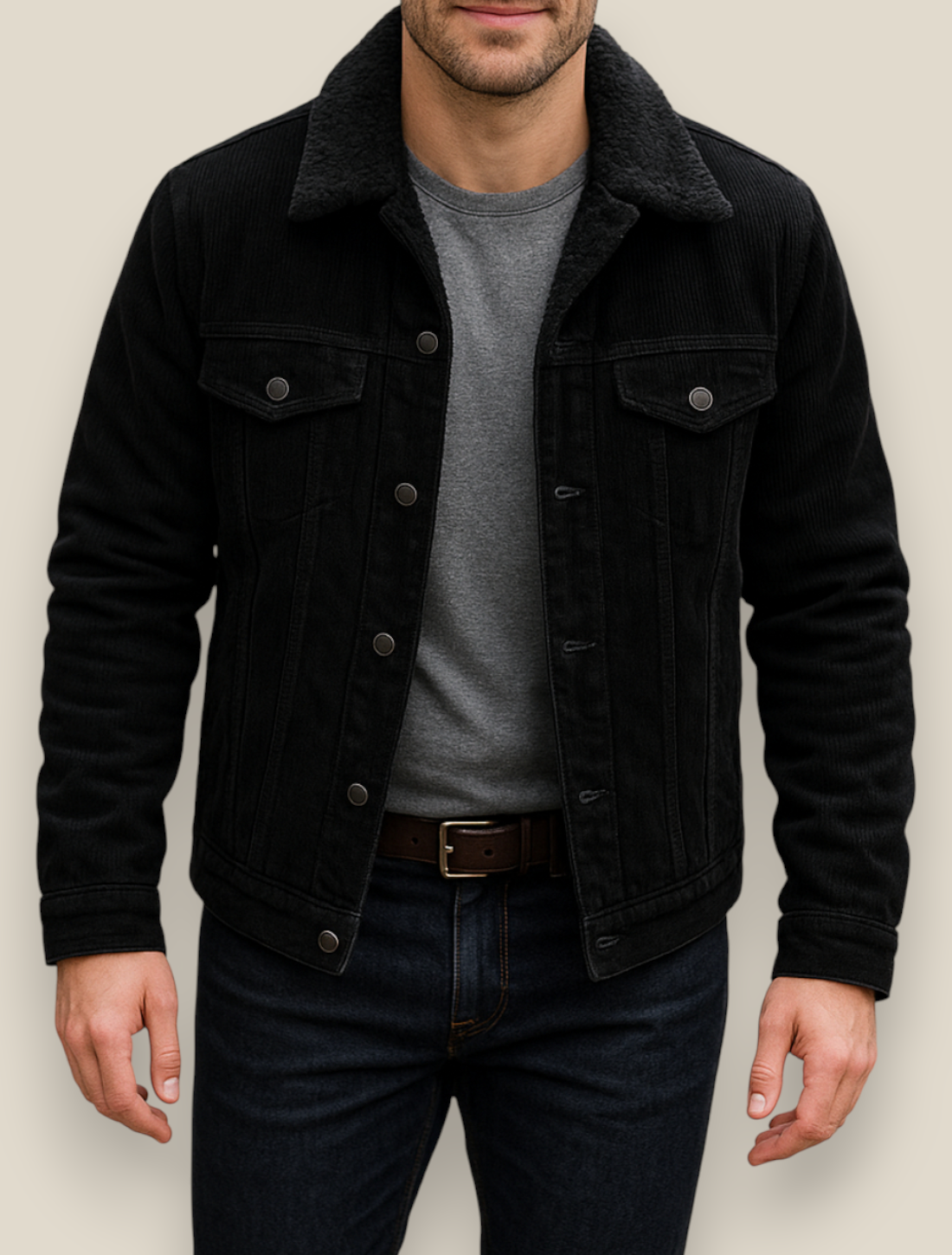 Men’s Corduroy Jacket, Thick Sherpa Fleece Lined Winter Coat, Warm Overcoat