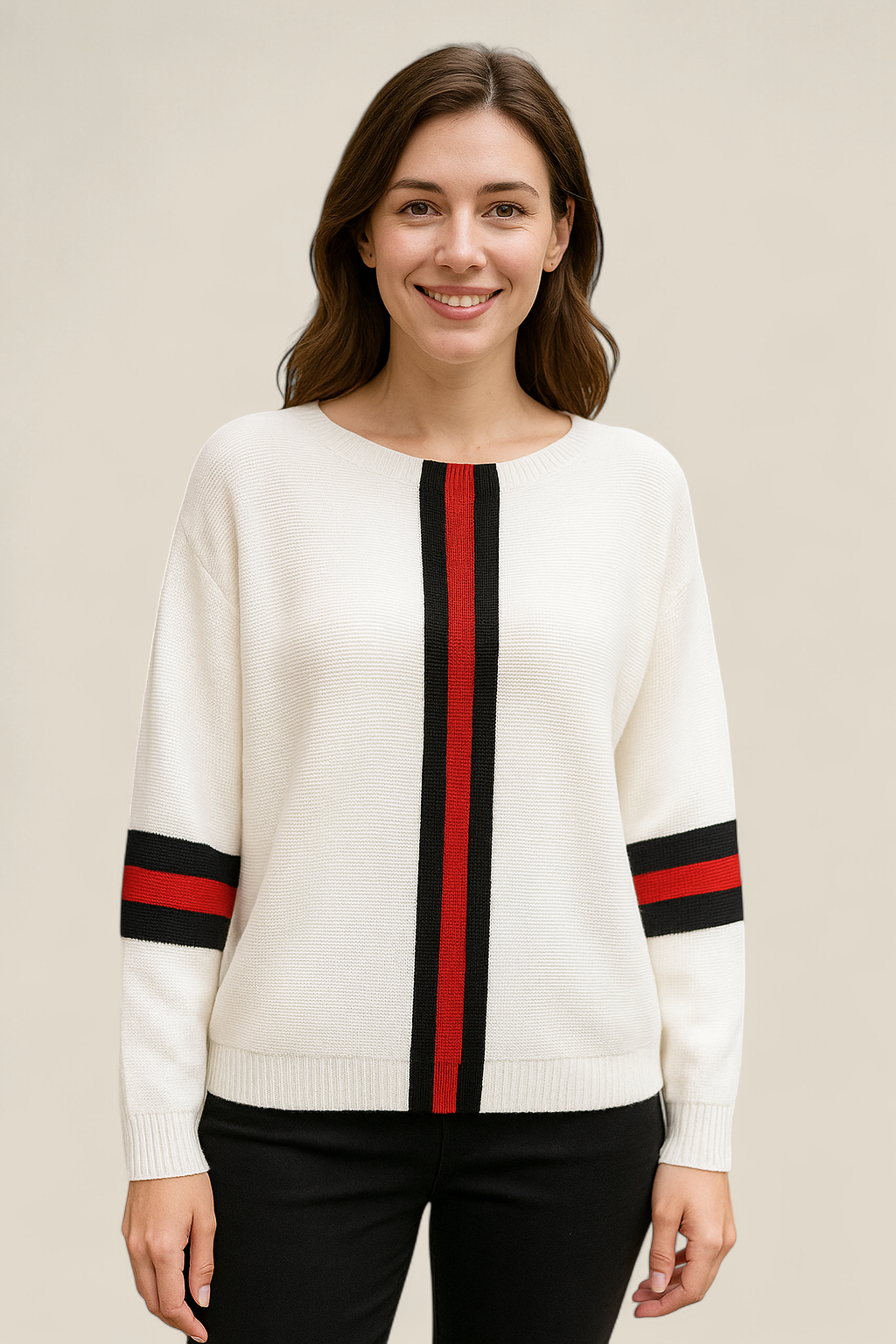 Women’s Vertical Stripe Jumper, Long Sleeve Casual Knit Top, Loose Fit Sweatshirt