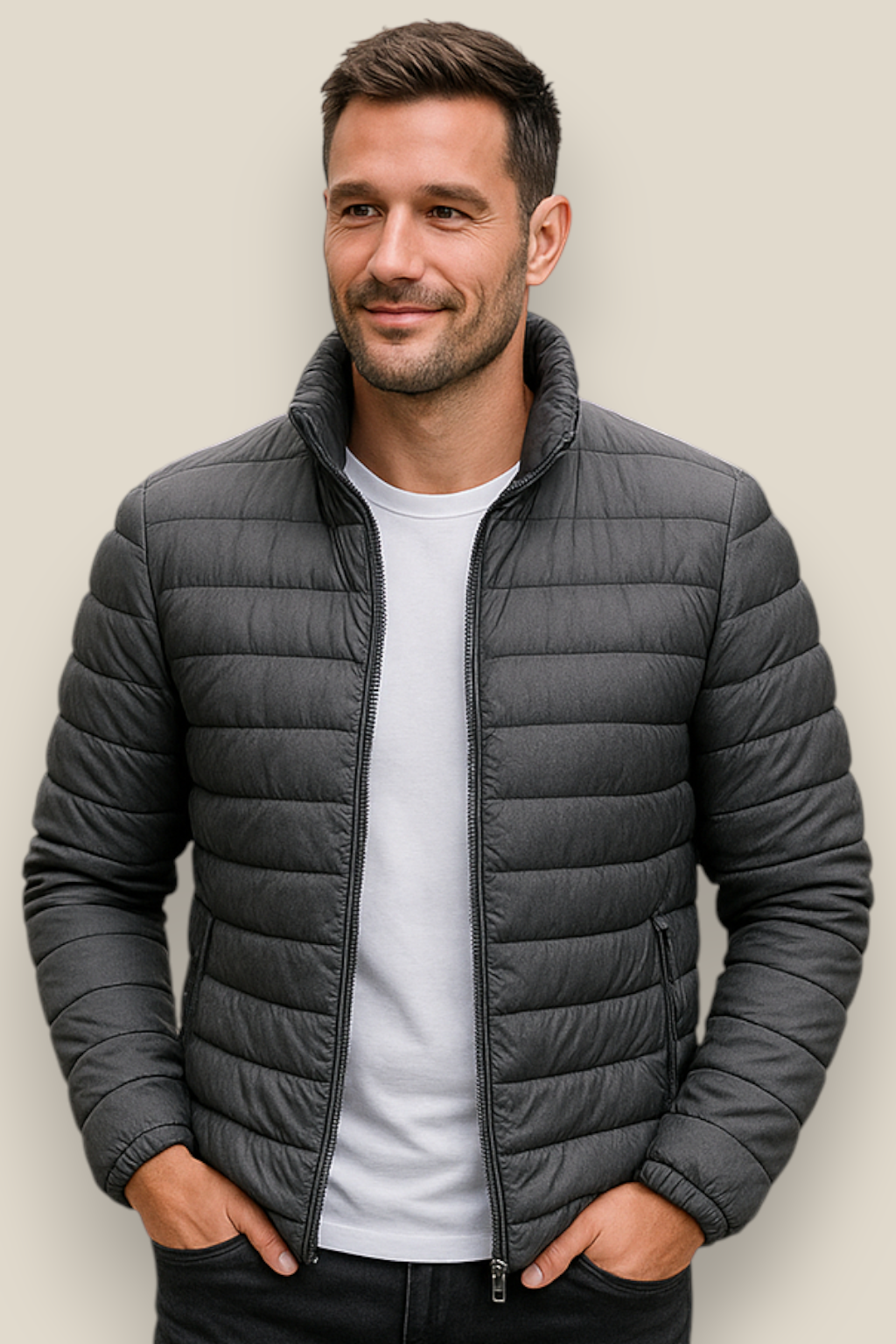 Men’s Down Puffer Jacket, Winter Padded Casual Windbreaker Coat, Thick Warm Overcoat