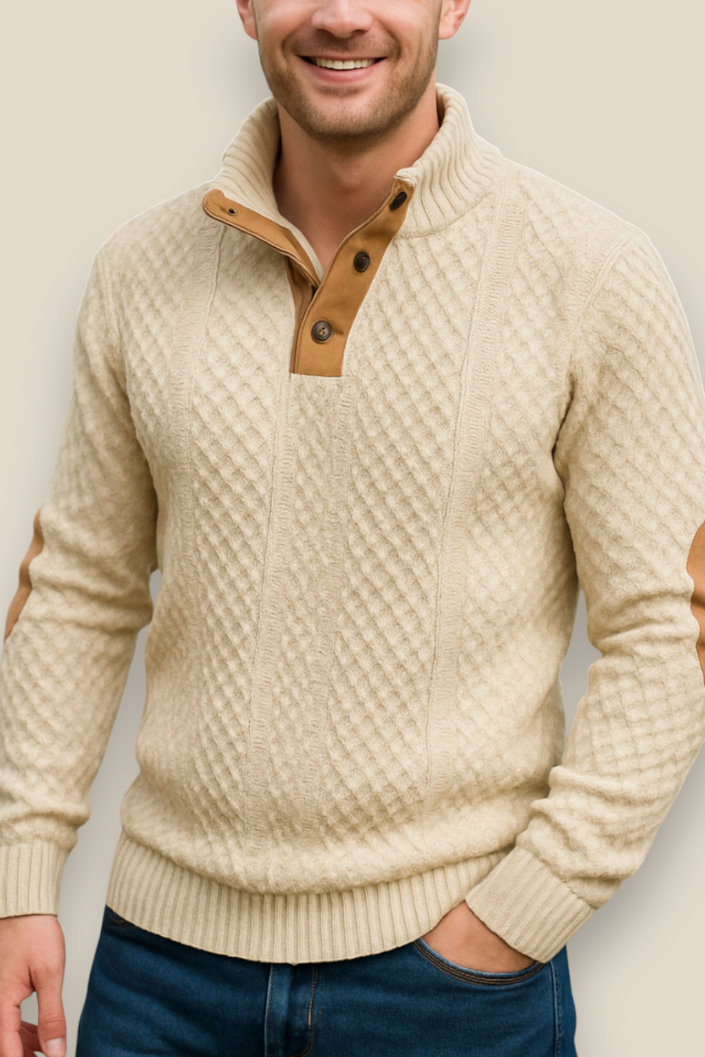 Men’s Jacquard Knit Jumper - Long Sleeve Collared Sweater