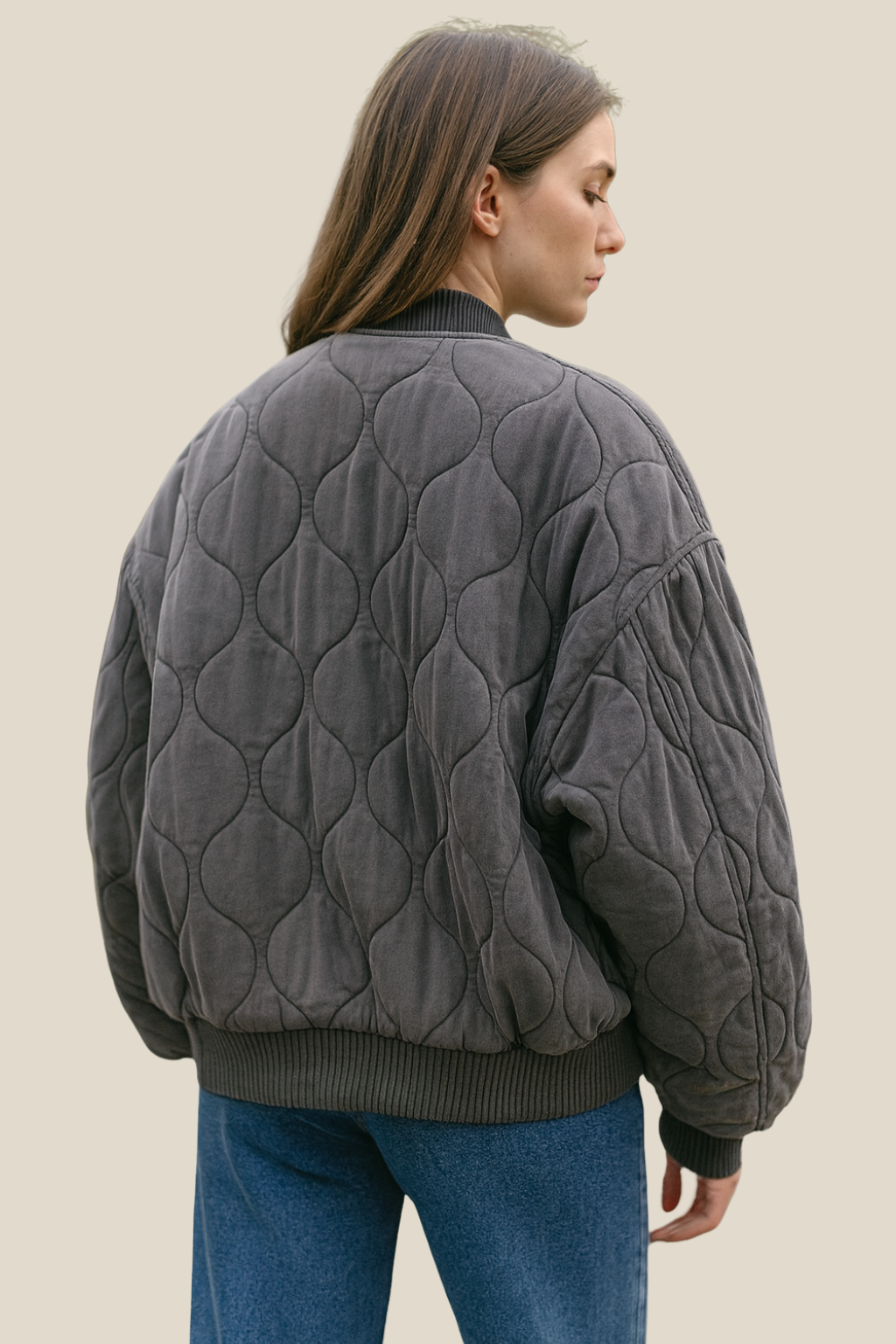 Women’s Quilted Bomber Jacket, Casual Warm Padded Winter Coat Long Sleeve With Zip