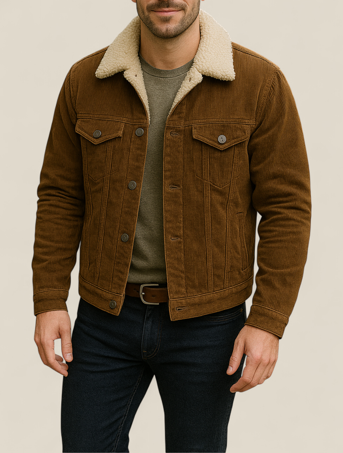 Men’s Corduroy Sherpa Jacket - Thick Fleece Lined Winter Coat
