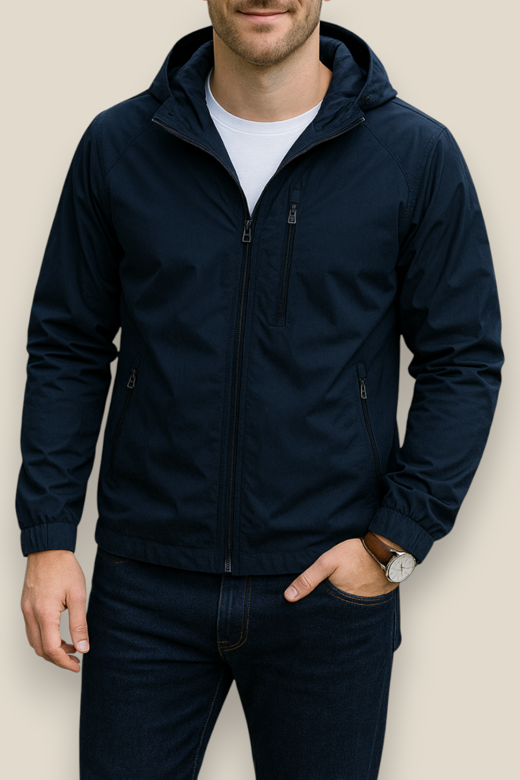 Men’s Lightweight Jacket, Collared Outdoor Coat, Multi-Pocket Windbreaker
