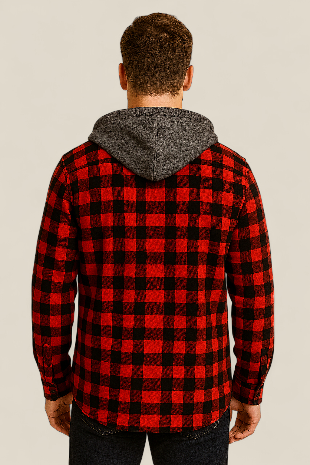 Men’s Hooded Flannel Shirt - Classic Plaid Long Sleeve Button Down Jacket