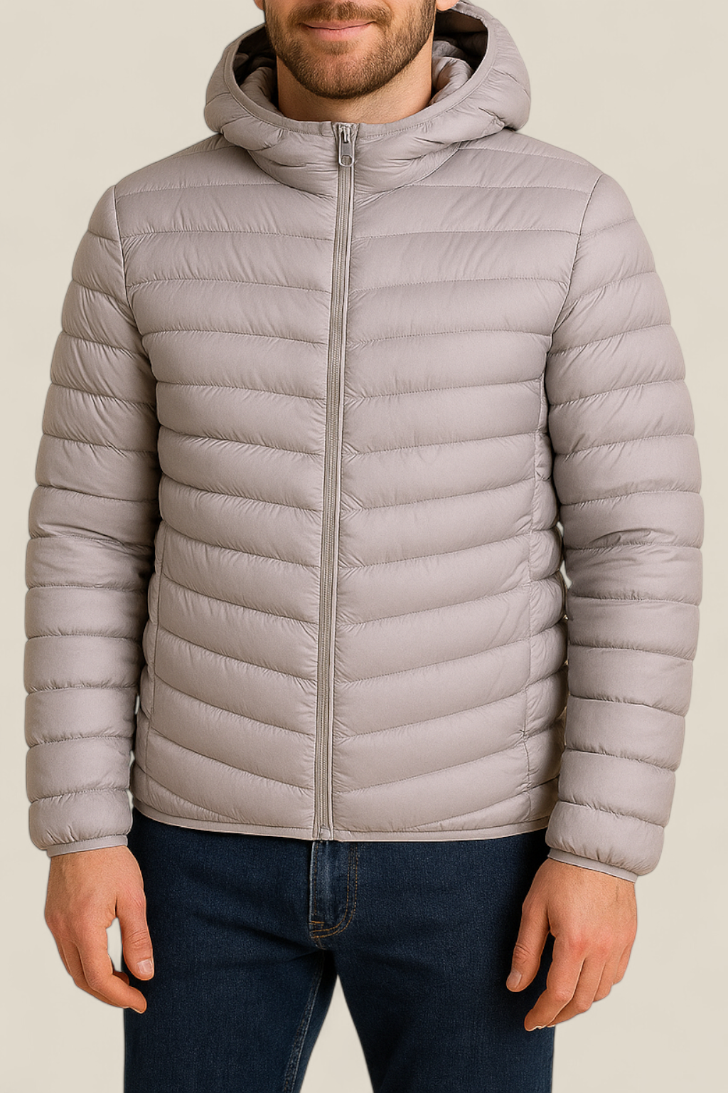 Men’s Lightweight Down Jacket - Winter Hooded White Duck Feather Coat
