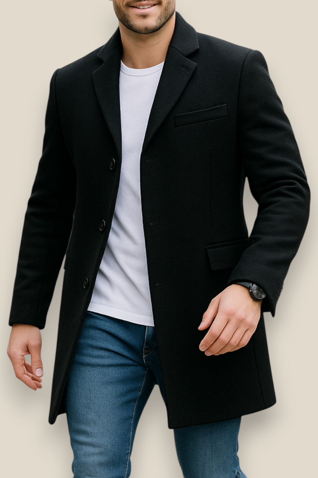Men’s Winter Trench Coat, Formal Long Overcoat, Warm Smart Casual Jacket