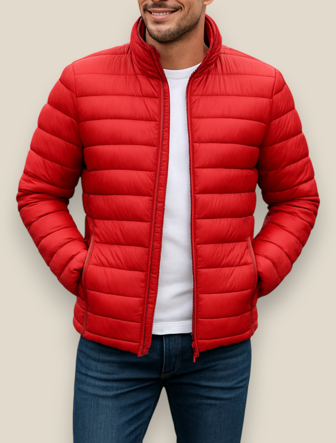 Men’s Down Puffer Jacket, Winter Padded Casual Windbreaker Coat, Thick Warm Overcoat