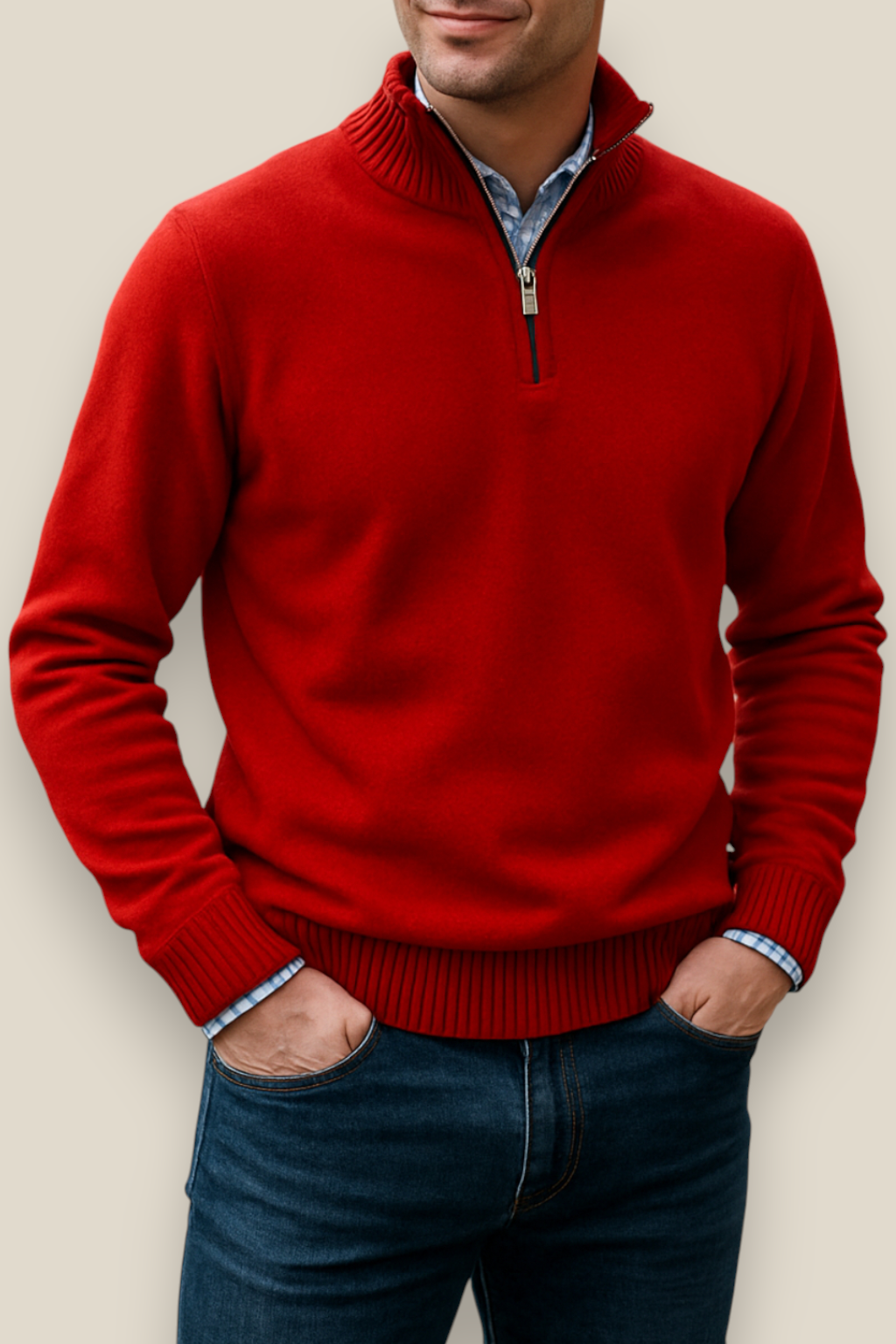 Men’s Knit Jumper, Warm Casual Zipper Sweater, Warm Winter Overcoat