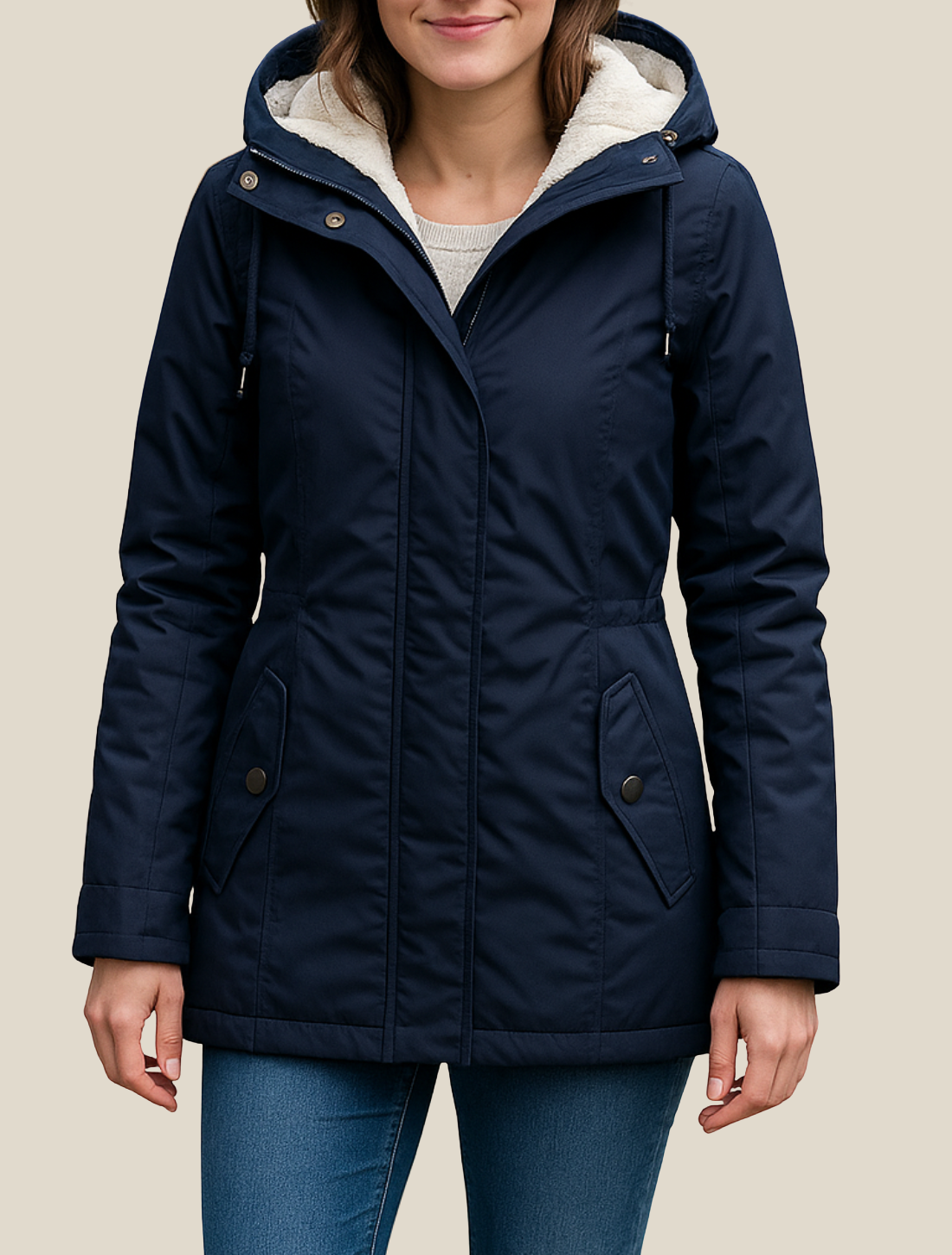 Women's Fleece Hooded Parka Jacket, Casual Thick Winter Coat With Zipper And Pockets