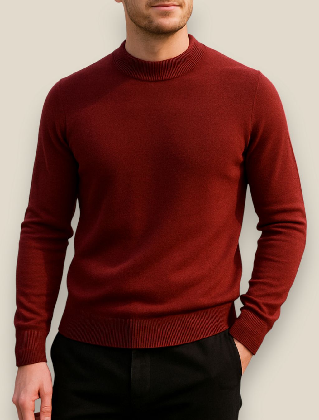 Men’s Half Turtleneck Jumper, Warm Knit Sweater, Casual High Neck Pullover