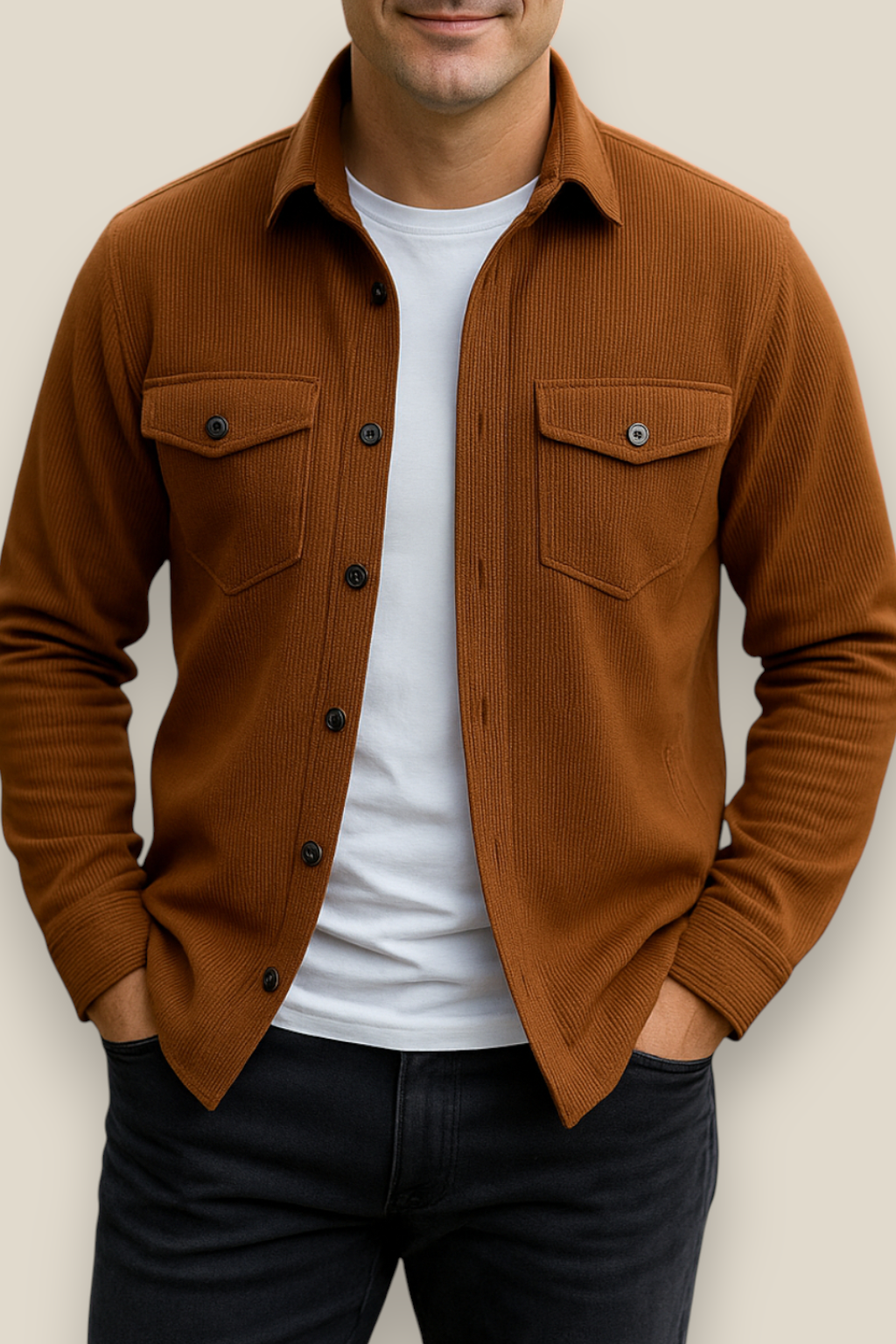 Men’s Corduroy Jacket, Stand Collar Button-Up Casual Coat, Warm Winter Pullover