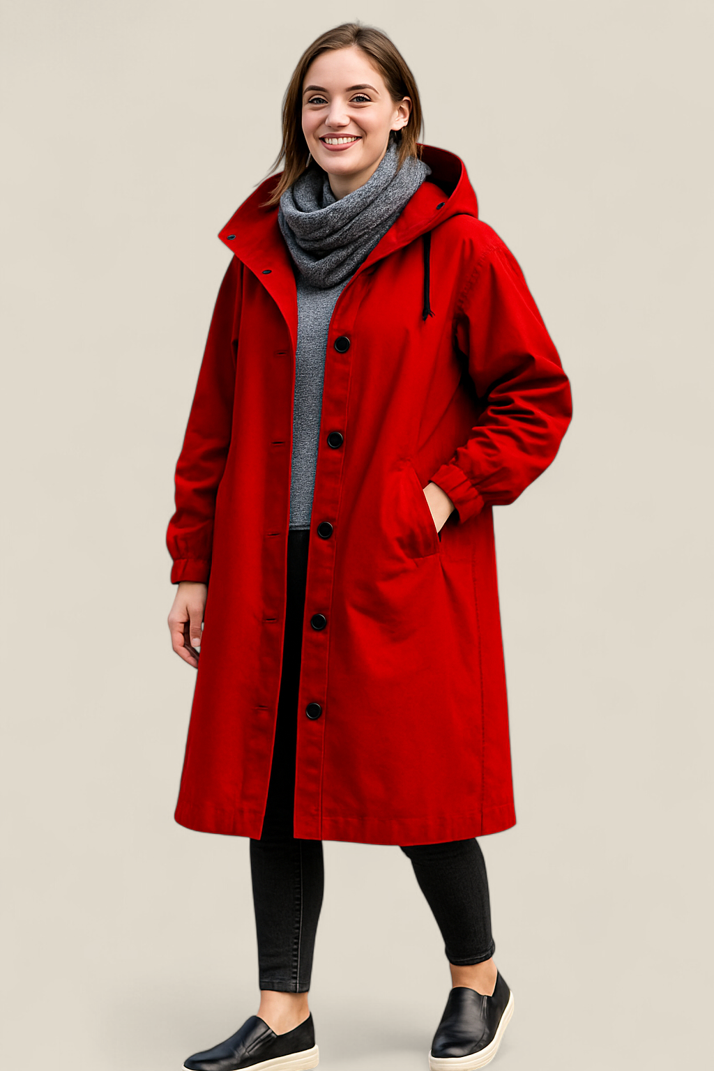Women’s Hooded Coat, Mid-Length Casual Windproof Jacket, Winter Pullover