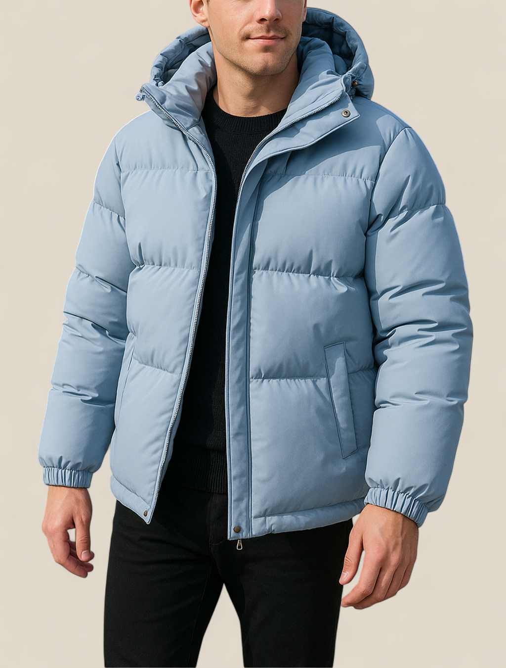 Men’s Hooded Puffer Jacket, Thick Padded Winter Coat, Warm Casual Parka