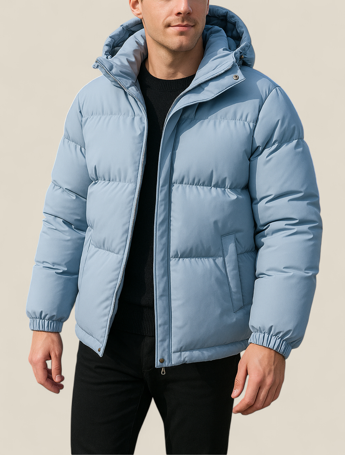 Men’s Hooded Puffer Jacket, Thick Padded Winter Coat, Warm Casual Parka