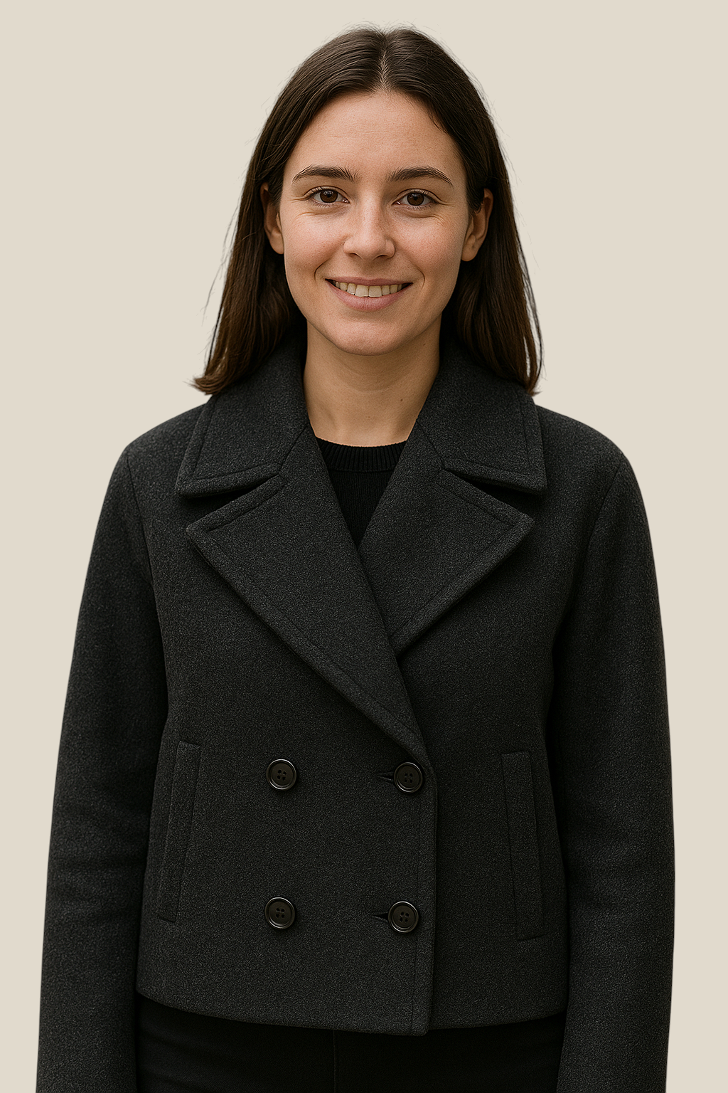 Women’s Double Breasted Wool Coat - Long Sleeve Winter Jacket