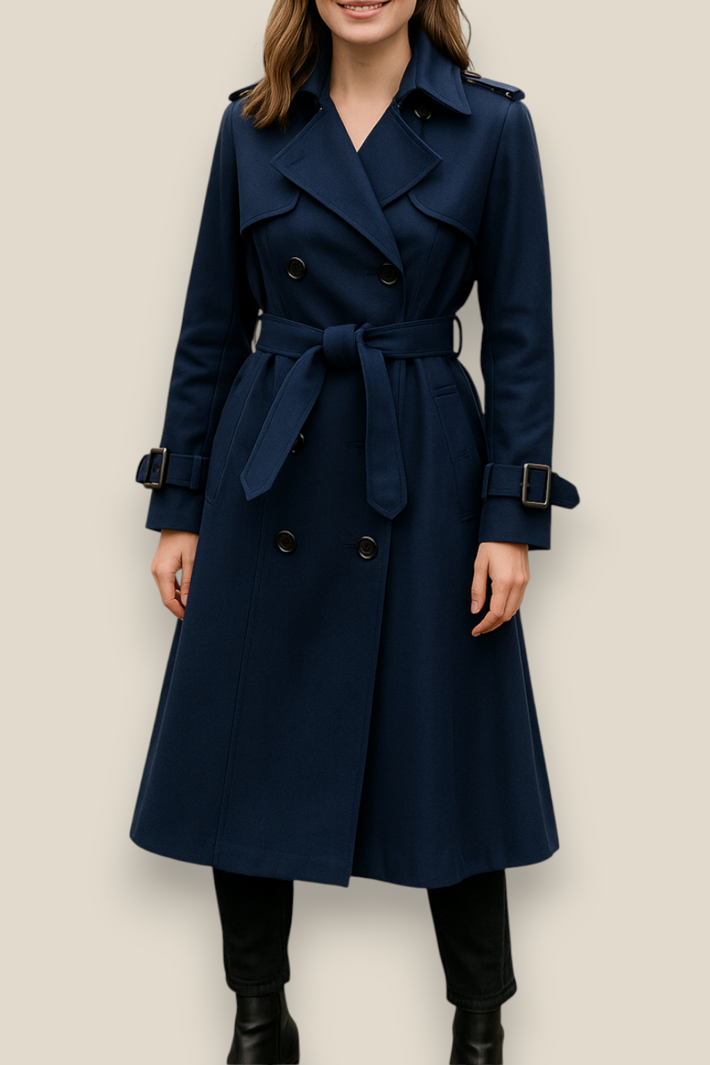 Women’s Double Breasted Trench Coat, Long British Windbreaker, Elegant Winter Overcoat