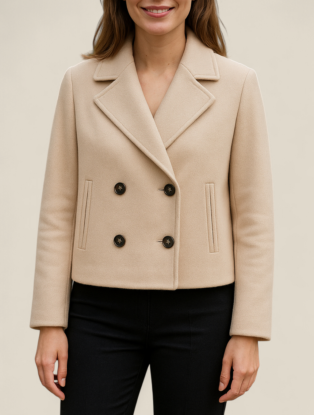 Women’s Woolen Blazer, Double Breasted Lapel Jacket, Warm Winter Coat