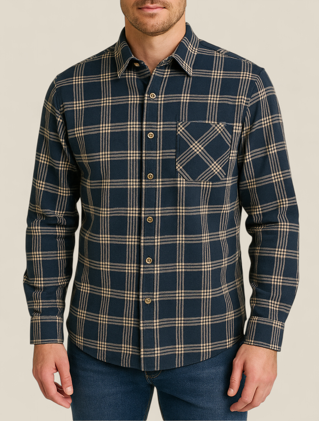 Men’s Flannel Shirt - Long Sleeve Plaid Top, Cotton Button Up Sweater