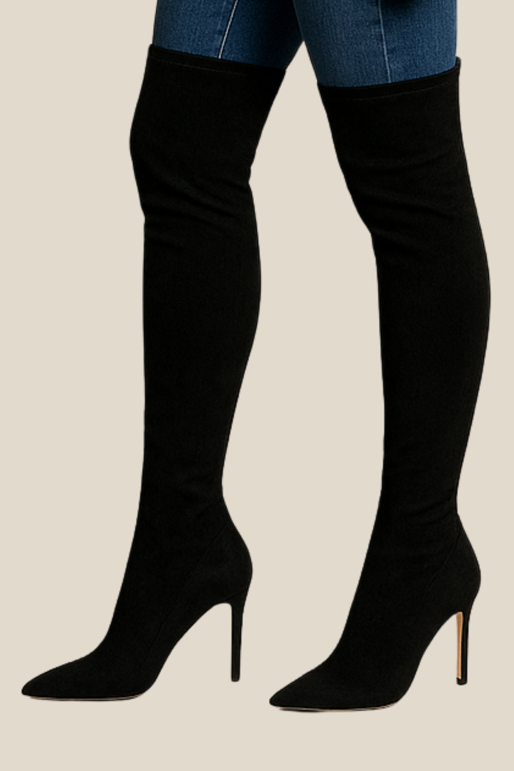 Women’s Over The Knee Boots, Suede Pointed Toe High Heels, Stretch Slim Fit Winter Boots