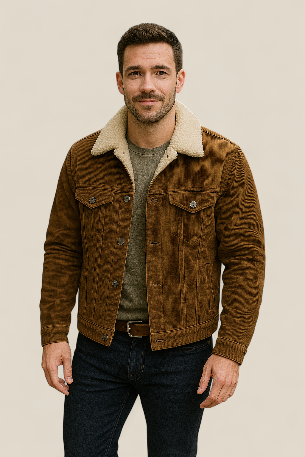 Men’s Corduroy Sherpa Jacket - Thick Fleece Lined Winter Coat