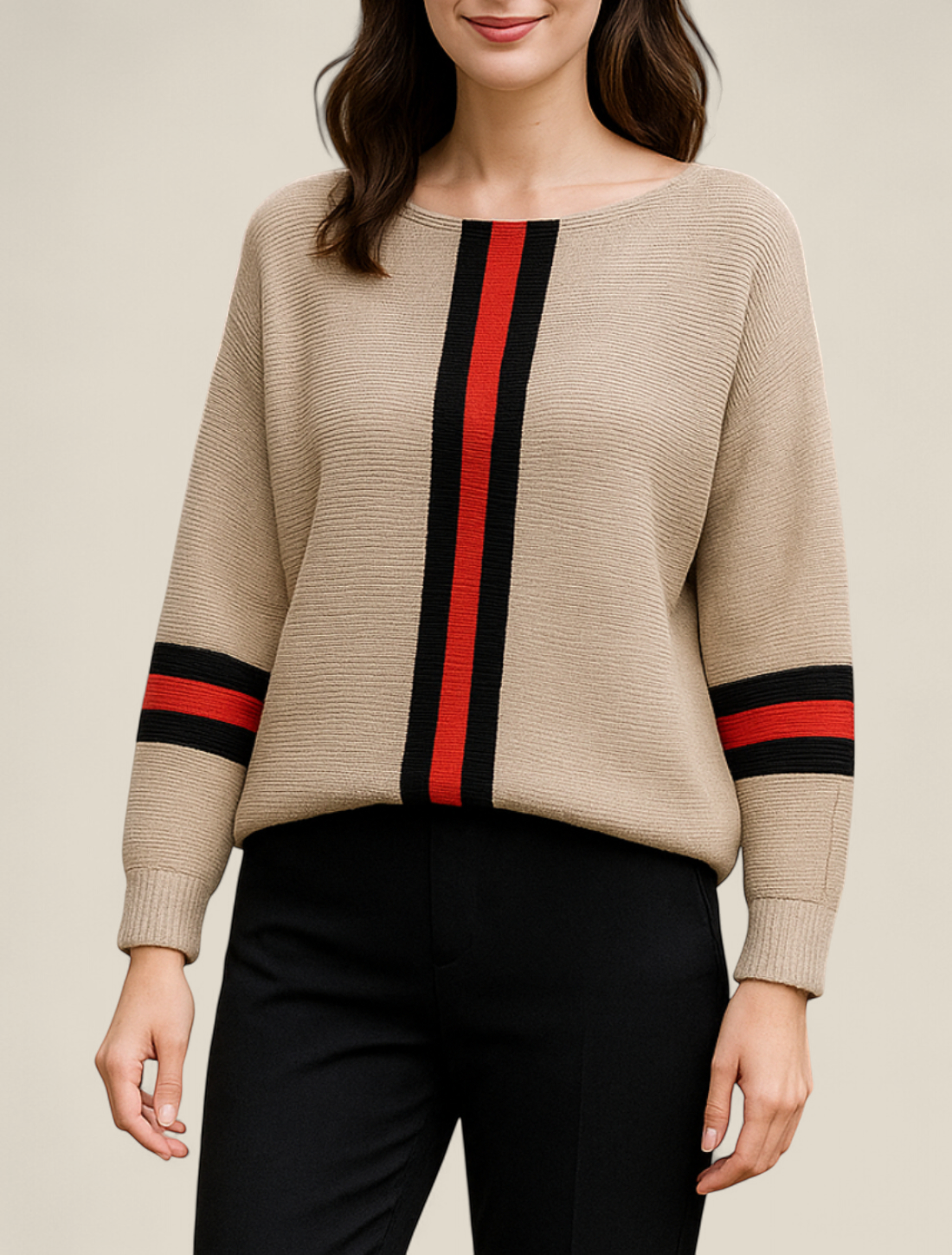 Women’s Vertical Stripe Jumper, Long Sleeve Casual Knit Top, Loose Fit Sweatshirt